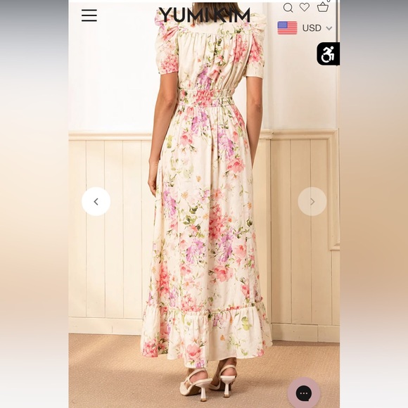 Yumi Kim Pia Dress Pink and Green Wrap Midi with Puff Sleeves - Picture 4 of 4